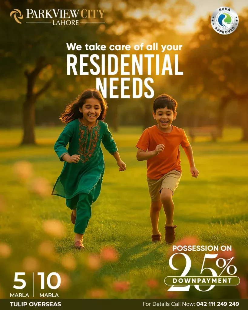 Tulip Overseas Block ParkView City Lahore – Secure 5 & 10 Marla Plots with 25% Down Payment