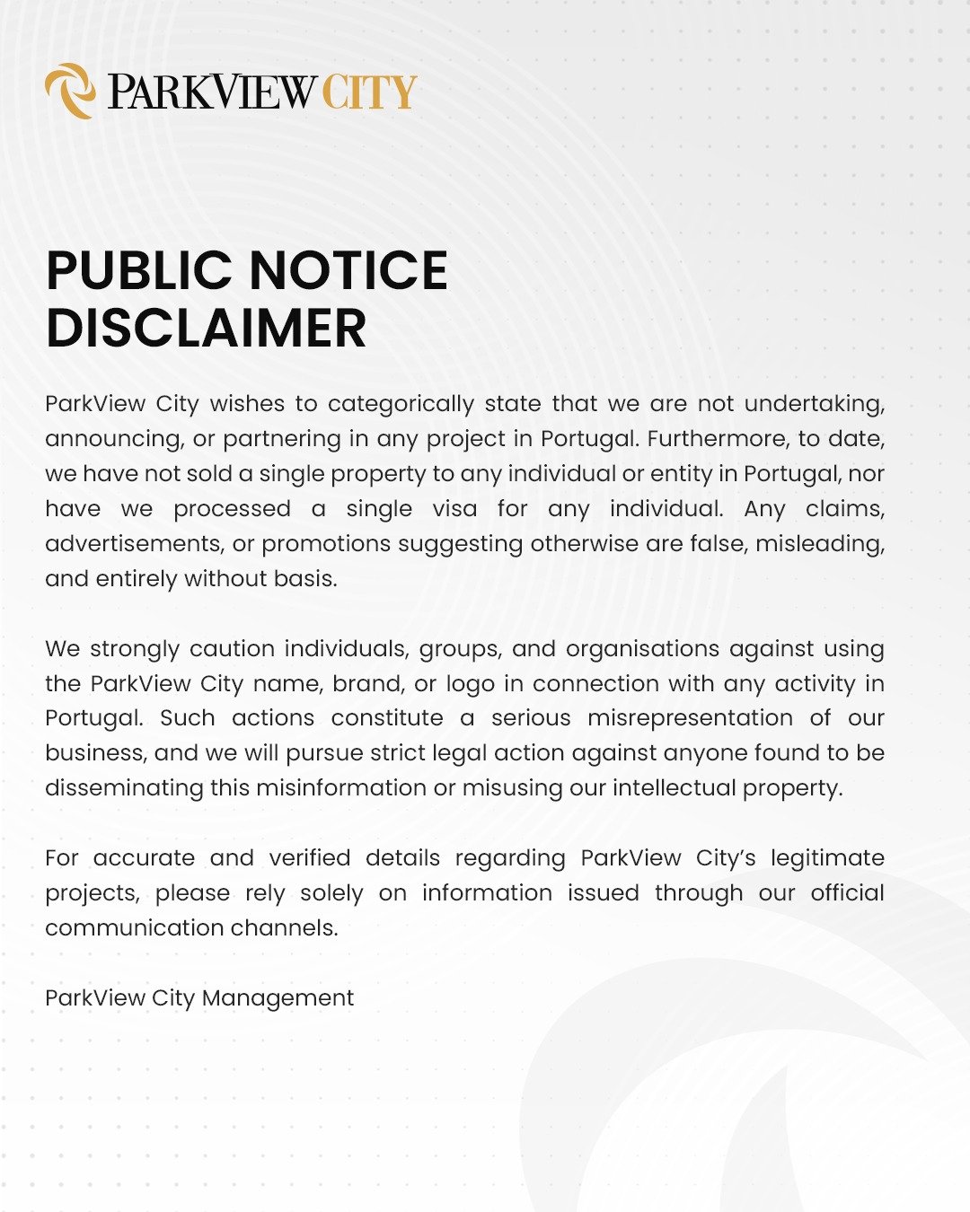 Park View City Public Notice